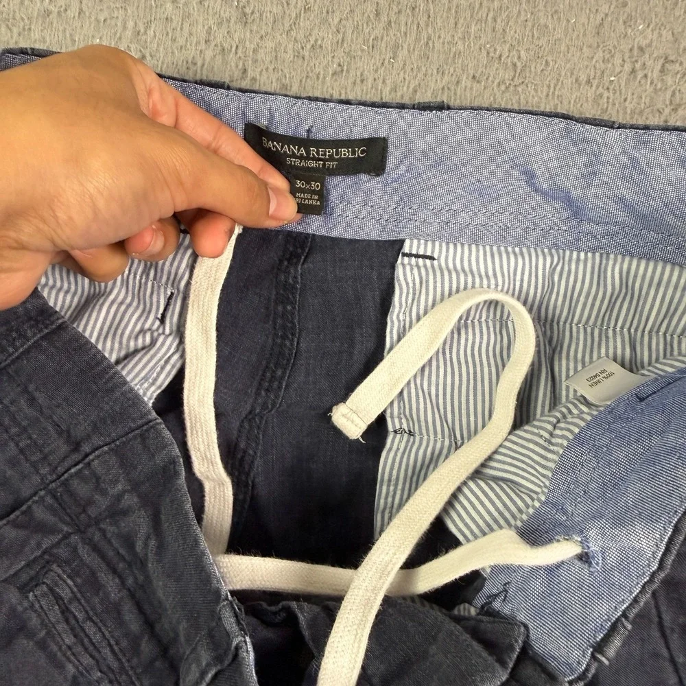 Banana Republic 100% Linen Pants Mens 30x30 Blue Chino Beach Drawstring Straight